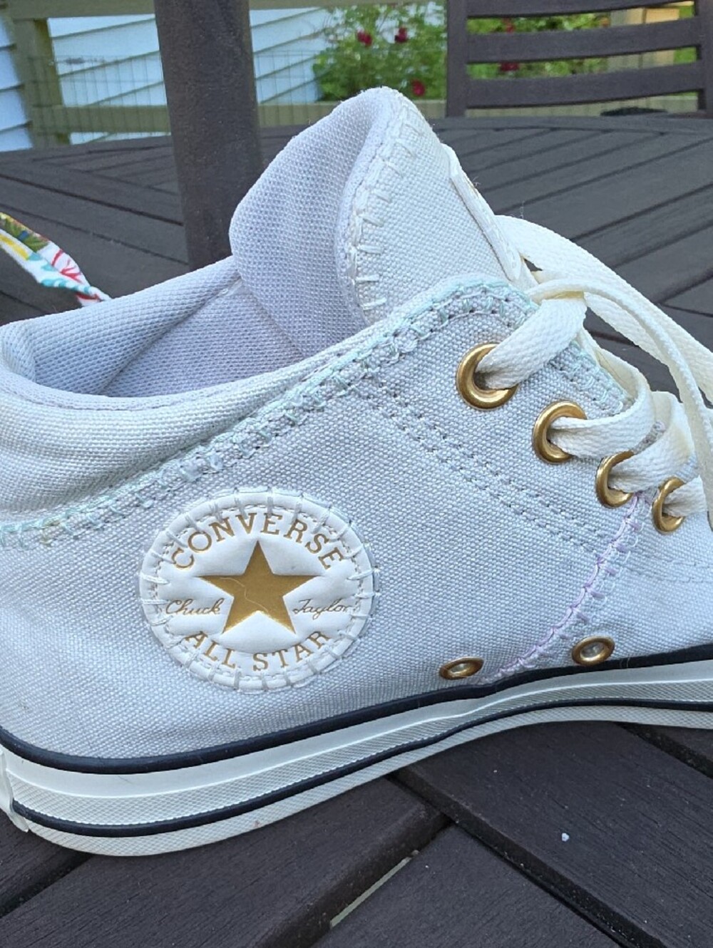 Converse Gray High Top Chuck Taylor Sneakers with Gold Eyelets - Picture 3 of 9